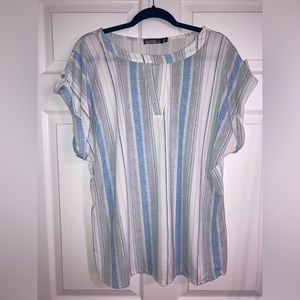 2 for $18 - Cure 2x blue and gray striped blouse